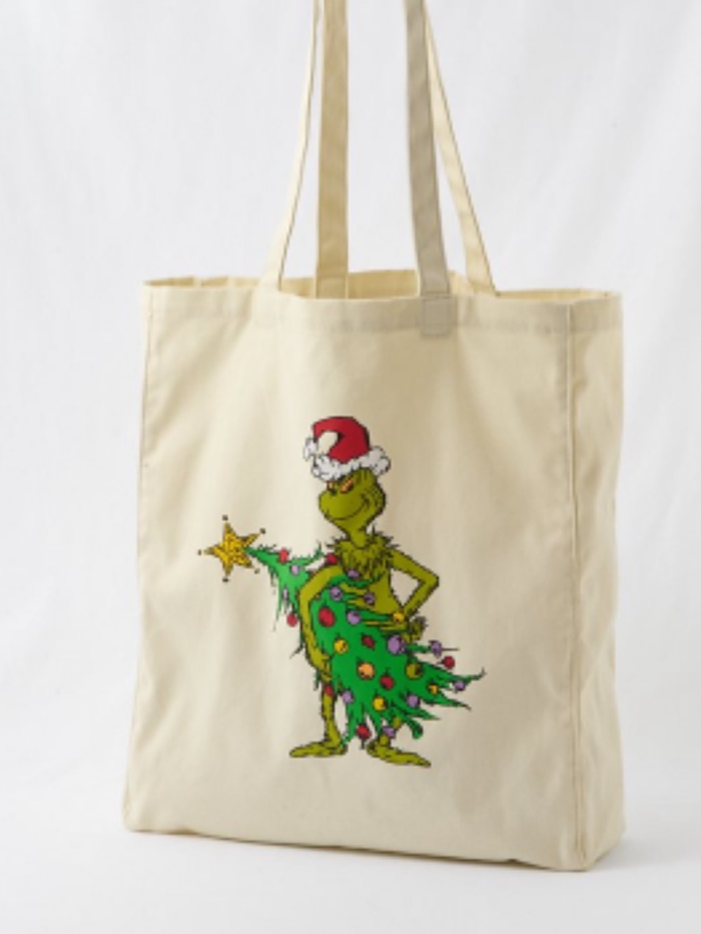 American Eagle Outfitters Cream Tote with Green Grinch Holiday Print